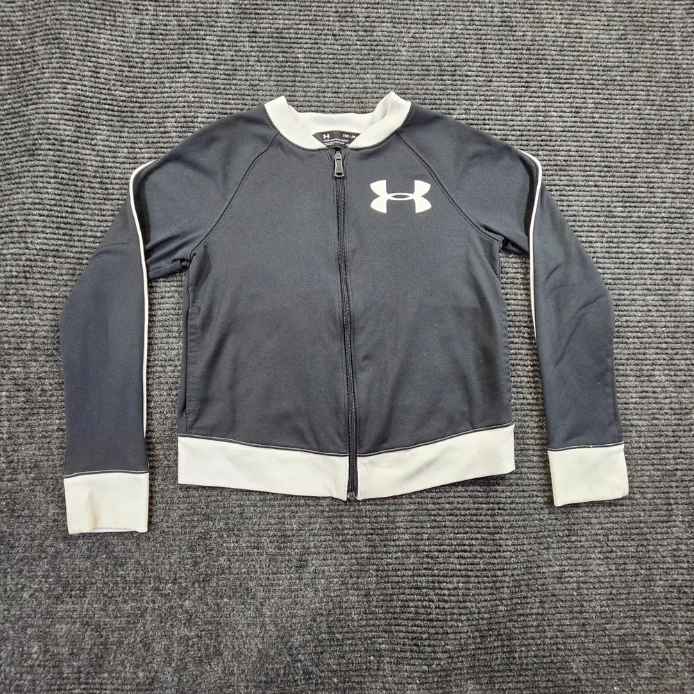 Under Armour Coldgear Track Jacket youth Girls M Black Full Zipper Raglan Sleeve